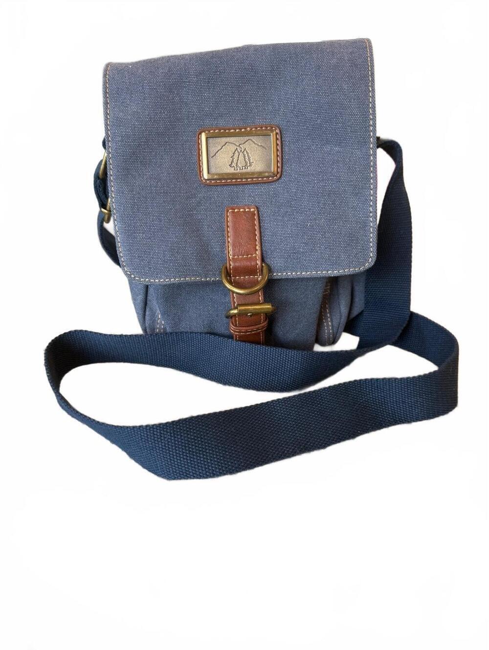 Prairie Schooner Blue Canvas Crossbody Messenger Bag Leather Trim Travel Satchel